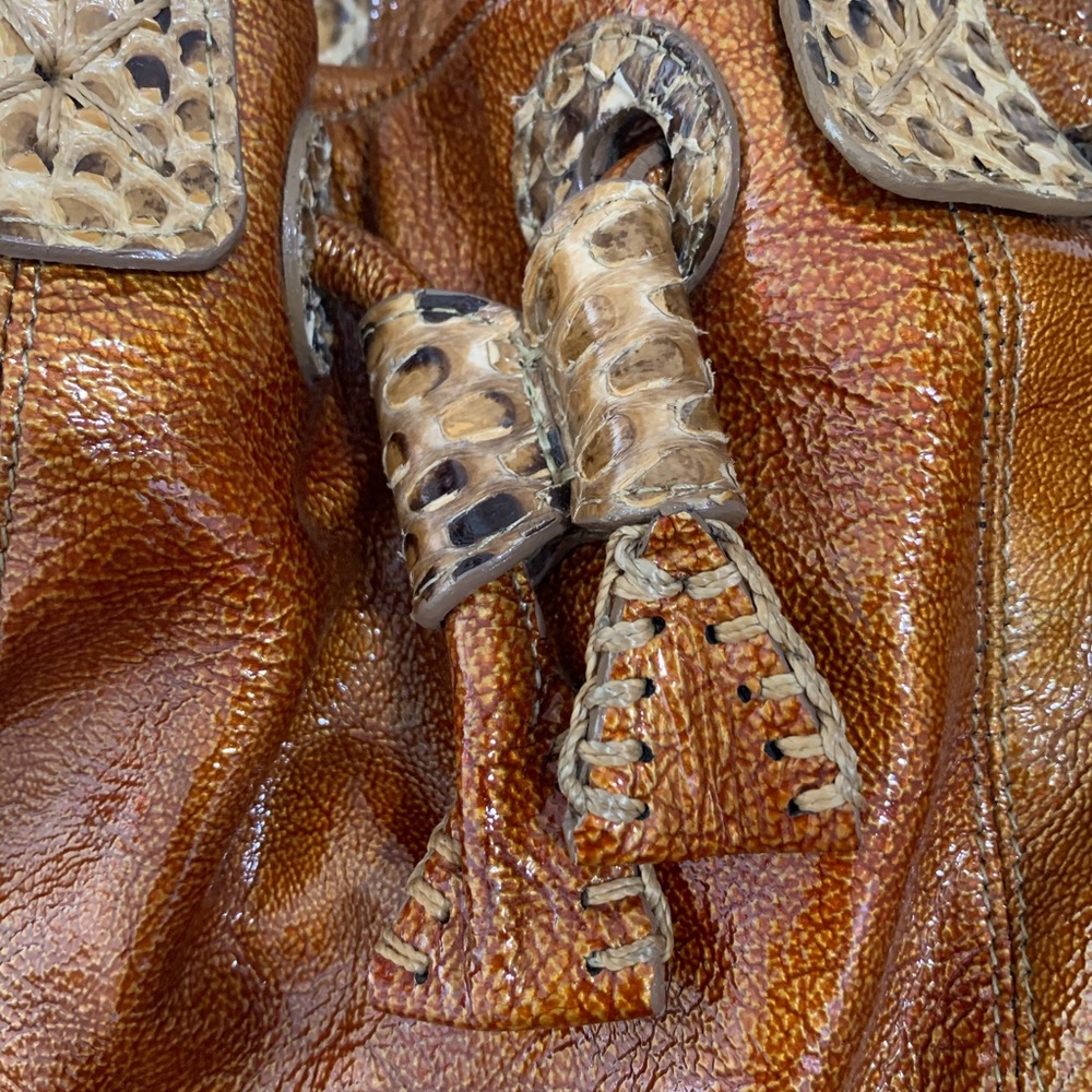 Carlos Falchi Fatto A Mano Python Trim Patent Bag - image 4